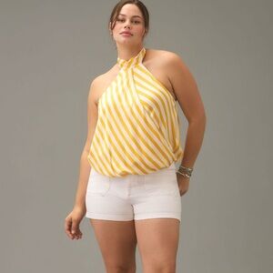 Anthropologie Maeve Yellow Motif Halter Scarf BubbleHem Viscose Tank Top Tie XL